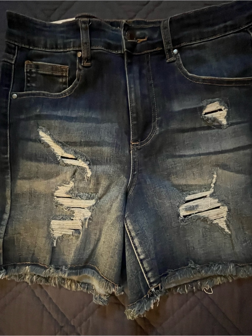 Grace & Lace Distressed Dark Blue Jean Shorts